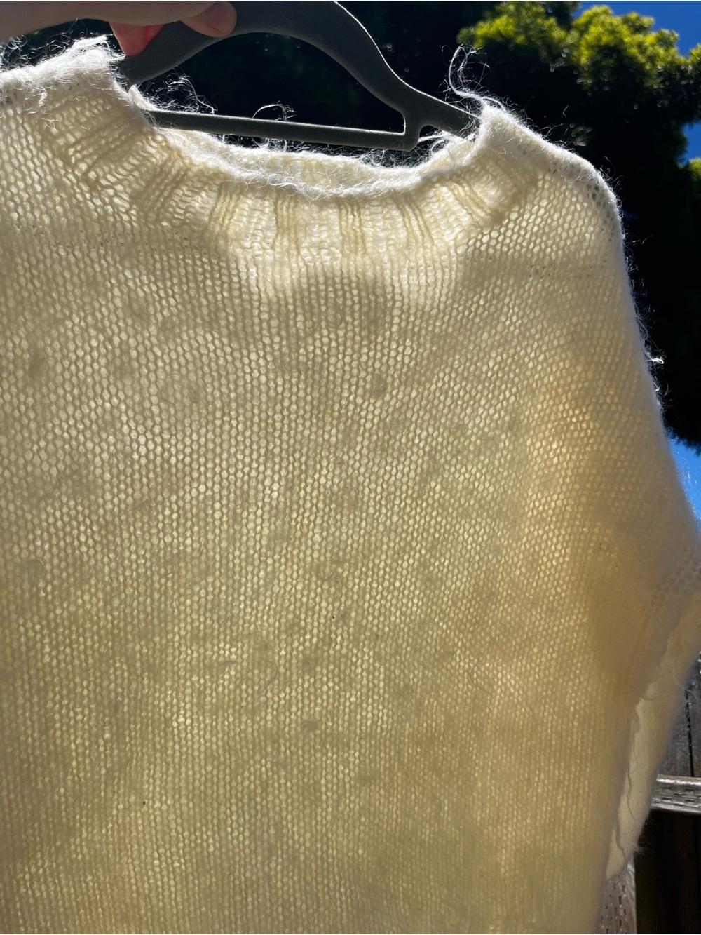 Vintage 90s Mohair Cozy Cream Fuzzy Knit Sweater - Women's Crewneck - Picture 6 of 7